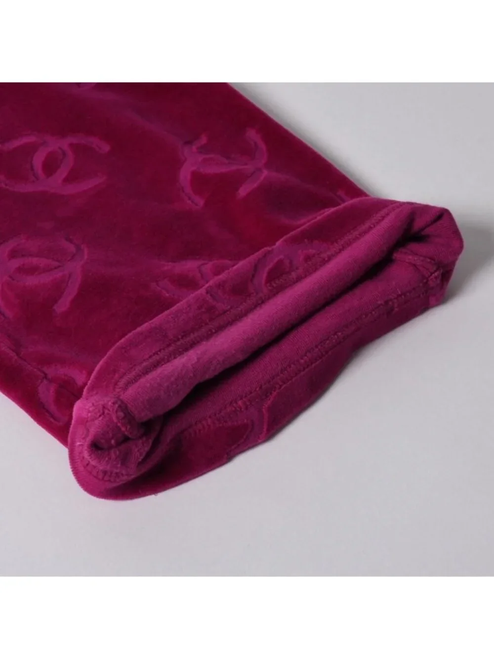 Chanel Vintage Velour Pants CC Logo Pink Archive Karl Lagerfeld
